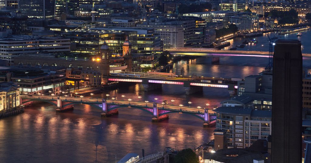 illuminated river bridges thames