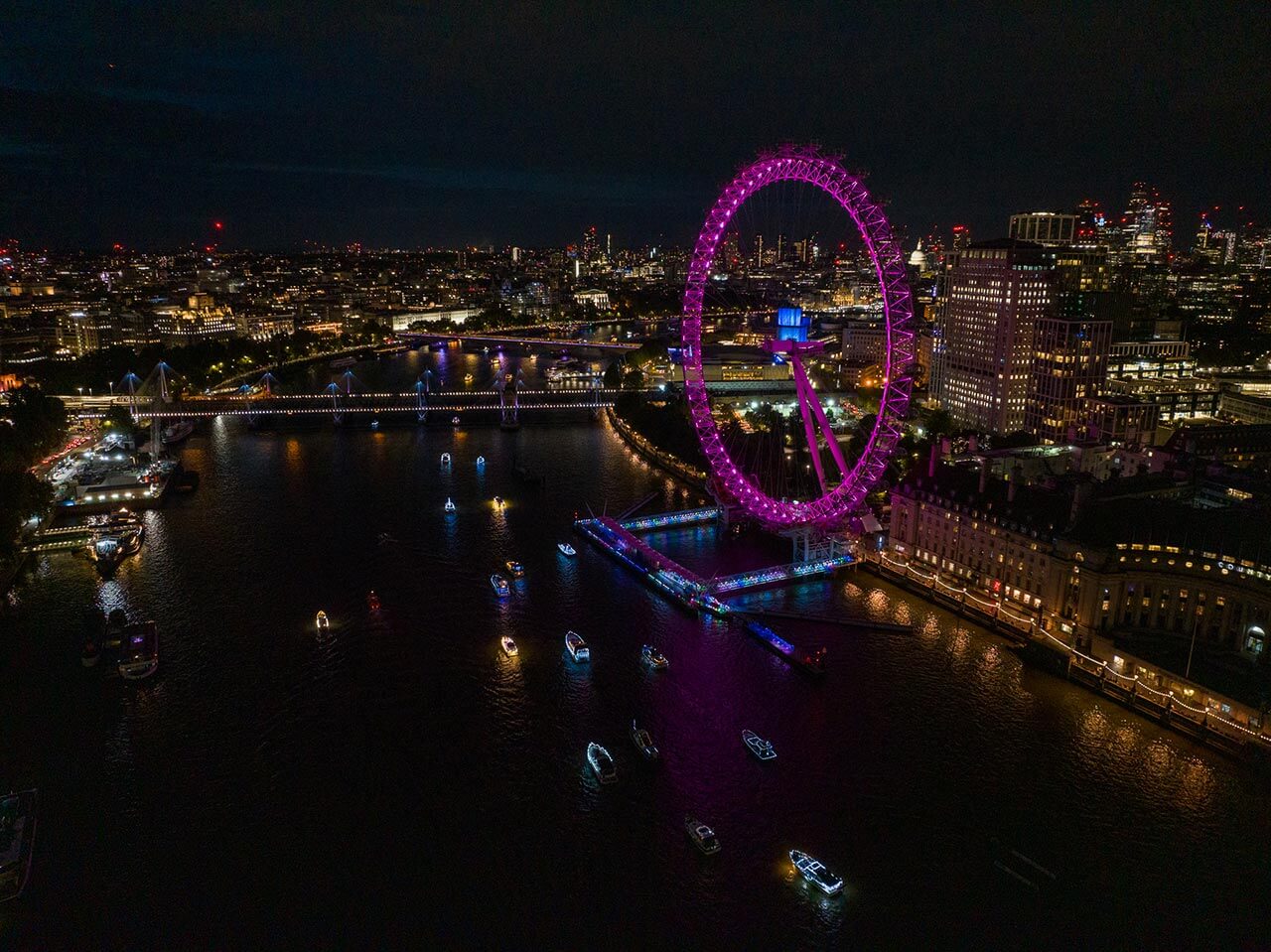 reflections flotilla river thames london eye