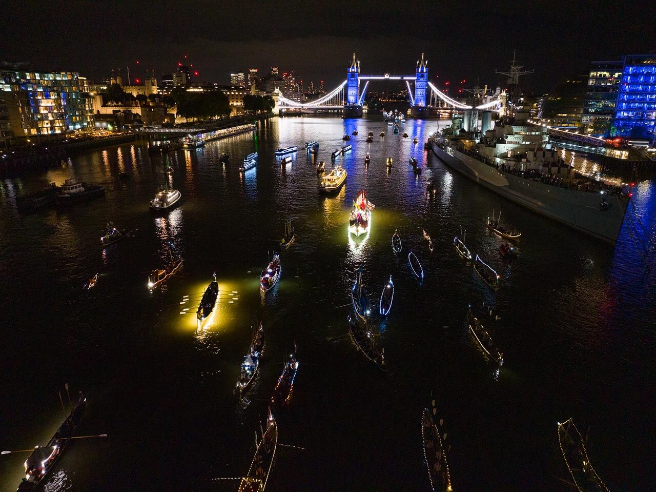 reflections flotilla river thames tower bridge
