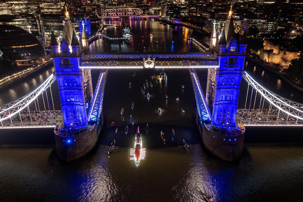 reflections flotilla river thames tower bridge