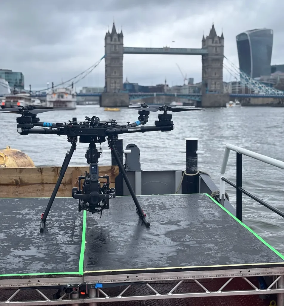 river thames drone filming boats platforms